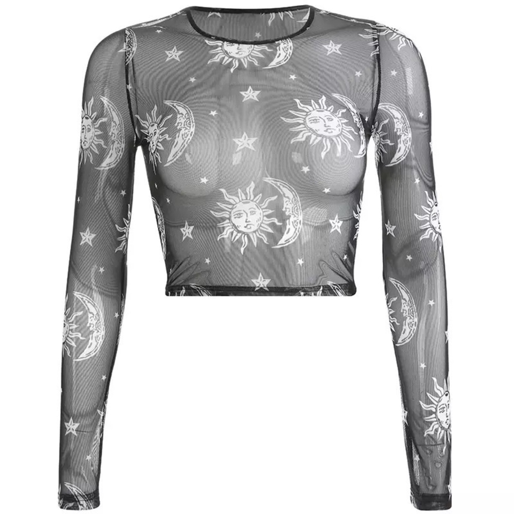 Women Mesh Long Sleeve See Through Top - Picture 1 of 6